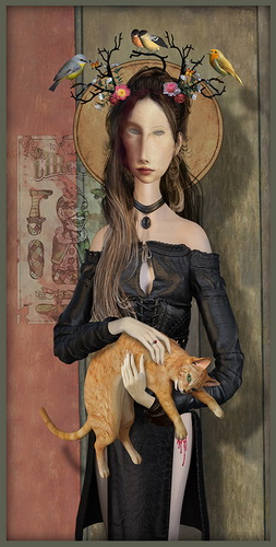Jeanne Hebuterne with Cat and Birds; o/c; 24 x 45 in.; 2022