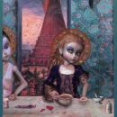 Babel Burning with Curious Tea; o/c; 19 x 33; 2021